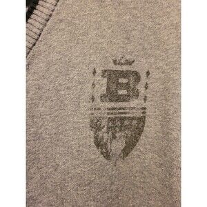 Preppy Mens Sweater Cardigan XL Academia Geek Gray College Letterman Logo Old